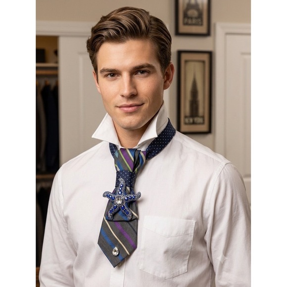 Tommy Hilfiger Jewelry - Tommy Hilfiger Upcycled Tie Necklace Blue Starfish Brooch Paparazzi Bracelet Set
